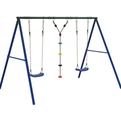 vidaXL Juego de columpios de exterior con columpios y cuerda de discos Azul Best