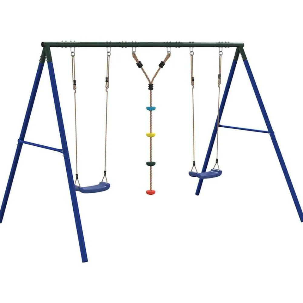 vidaXL Juego de columpios de exterior con columpios y cuerda de discos Azul Best