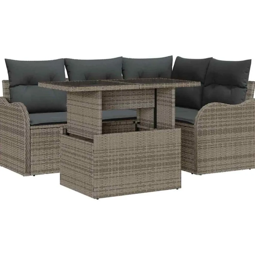 vidaXL Juego de comedor para exteriores con cojín 5 pcs Poliratán Gris Online