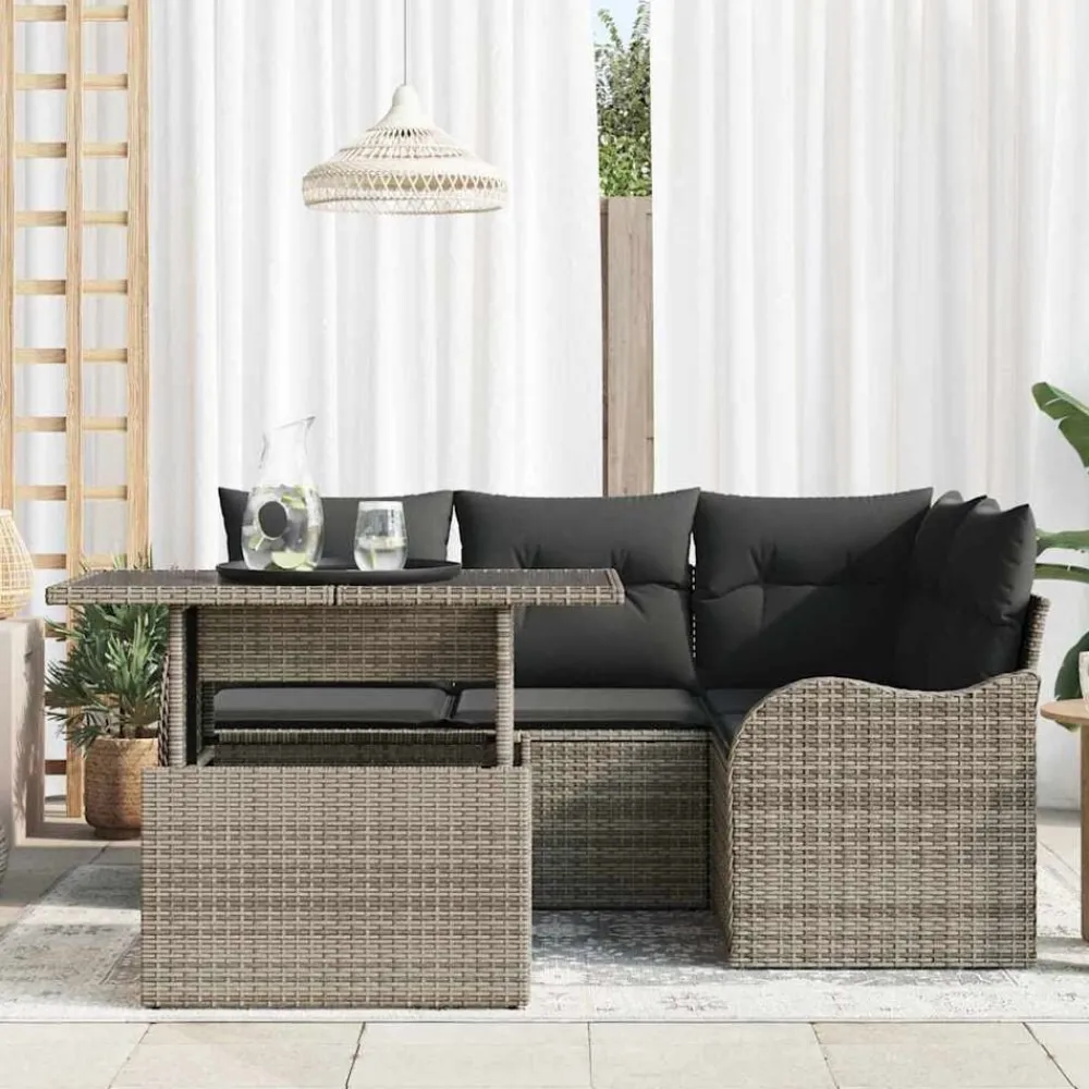 vidaXL Juego de comedor para exteriores con cojín 5 pcs Poliratán Gris Online