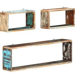vidaXL Juego de estantes cubo de pared 3 pzas madera maciza reciclada Best