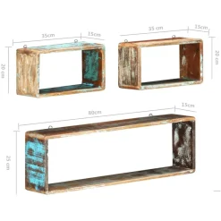 vidaXL Juego de estantes cubo de pared 3 pzas madera maciza reciclada Best