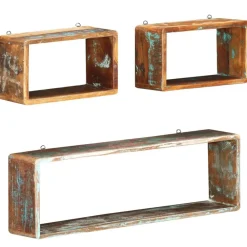 vidaXL Juego de estantes cubo de pared 3 pzas madera maciza reciclada Best