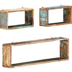vidaXL Juego de estantes cubo de pared 3 pzas madera maciza reciclada Best