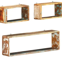 vidaXL Juego de estantes cubo de pared 3 pzas madera maciza reciclada Best