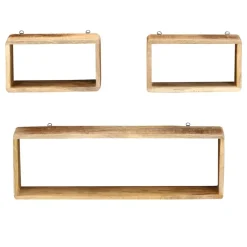 vidaXL Juego de estantes cubo de pared 3 piezas madera maciza de mango Discount