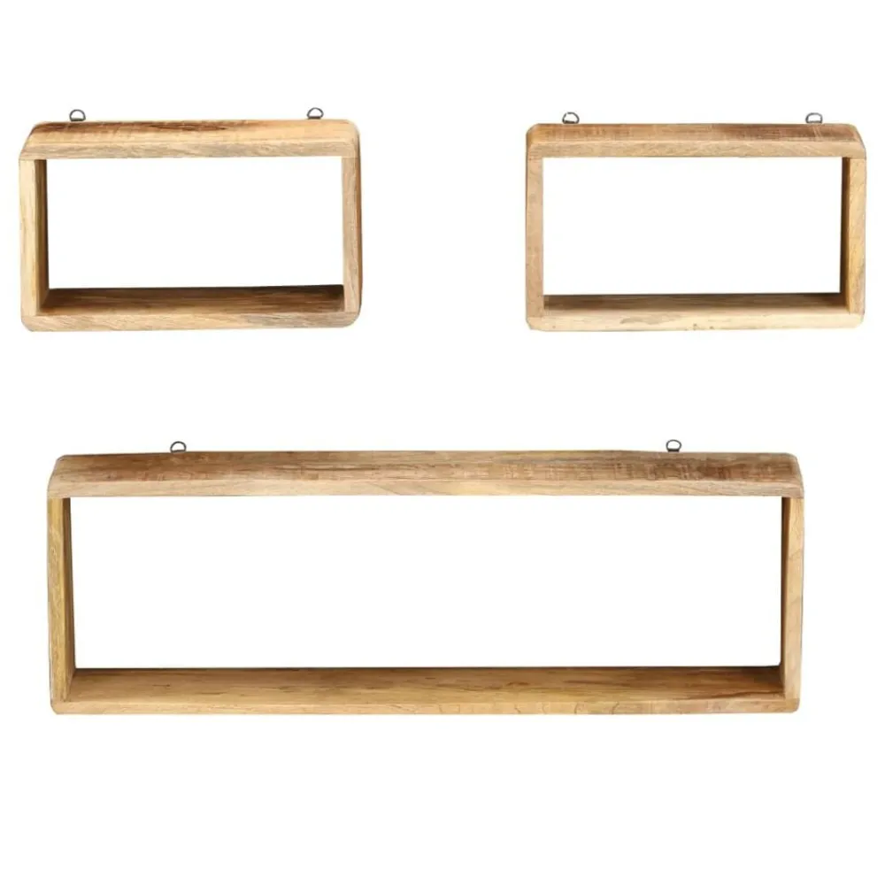 vidaXL Juego de estantes cubo de pared 3 piezas madera maciza de mango Discount