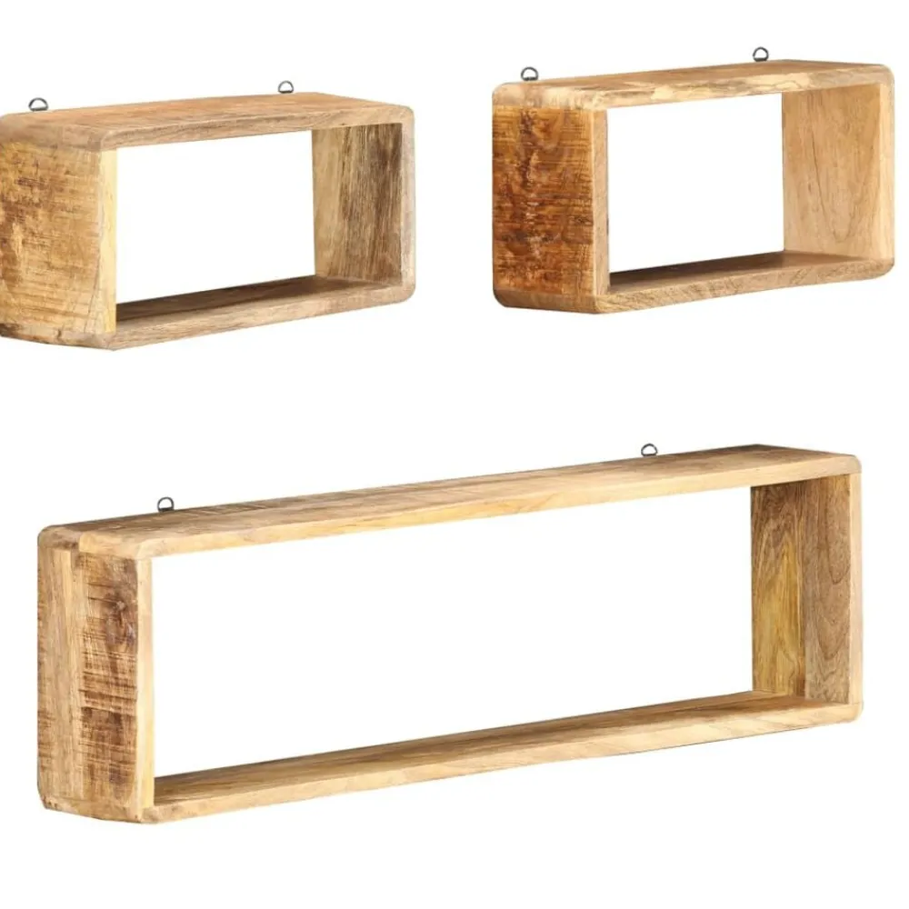 vidaXL Juego de estantes cubo de pared 3 piezas madera maciza de mango Discount