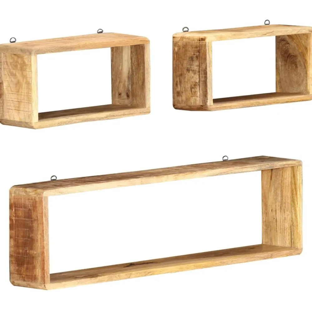 vidaXL Juego de estantes cubo de pared 3 piezas madera maciza de mango Discount