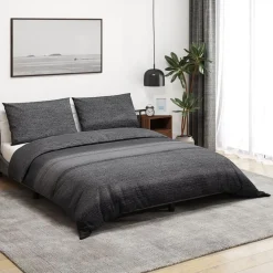 vidaXL Juego de funda nórdica algodón gris oscuro 140x200 cm Gris oscuro y negro Sale