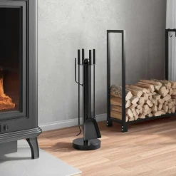 vidaXL Accesorios Para Hornos De Leña Y Chimeneas-Juego de herramientas para chimenea de 5 piezas, 18 x 56 cm, acero