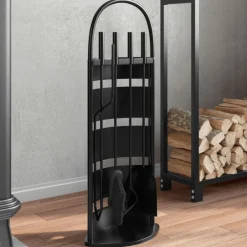 vidaXL Accesorios Para Hornos De Leña Y Chimeneas-Juego de herramientas para chimenea de 5 piezas, 23 x 15 x 66 cm, acero