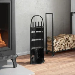 vidaXL Accesorios Para Hornos De Leña Y Chimeneas-Juego de herramientas para chimenea de 5 piezas, 23 x 15 x 66 cm, acero