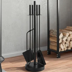 vidaXL Juego de herramientas para chimenea de 5 piezas, 18 x 66 cm, acero New