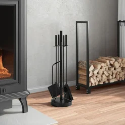 vidaXL Juego de herramientas para chimenea de 5 piezas, 18 x 66 cm, acero New