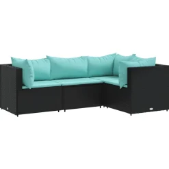 vidaXL Juego de jardín con cojines 4 piezas ratán sintético negro Negro y azul New