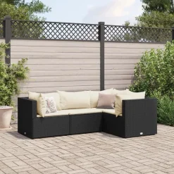 vidaXL Juego de jardín con cojines 4 piezas ratán sintético negro Negro y crema Clearance