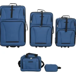 vidaXL Juego de maletas de viaje de 5 piezas tela Azul Clearance