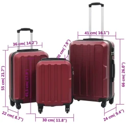vidaXL Juego de maletas rígidas ruedas trolley 3 pzas rojo tinto ABS Rojo vino tinto New