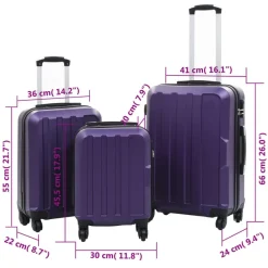 vidaXL Maletas Y Bolsos De Viaje-Juego de maletas rígidas de ruedas trolley 3 pzas moradas ABS
