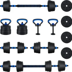 vidaXL Fitness Y Musculación-Juego de Mancuernas 4 en 1 30kg Negro y azul