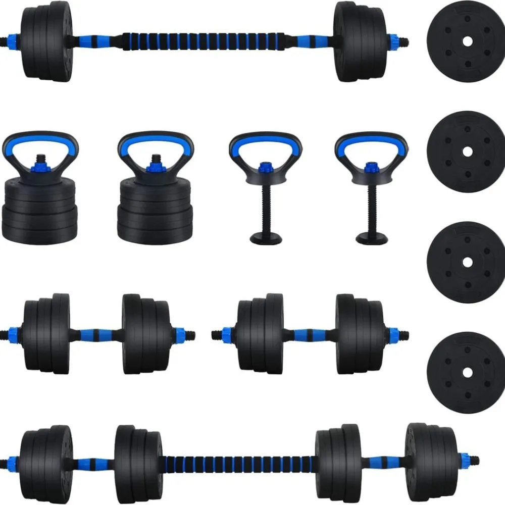 vidaXL Fitness Y Musculación-Juego de Mancuernas 4 en 1 30kg Negro y azul