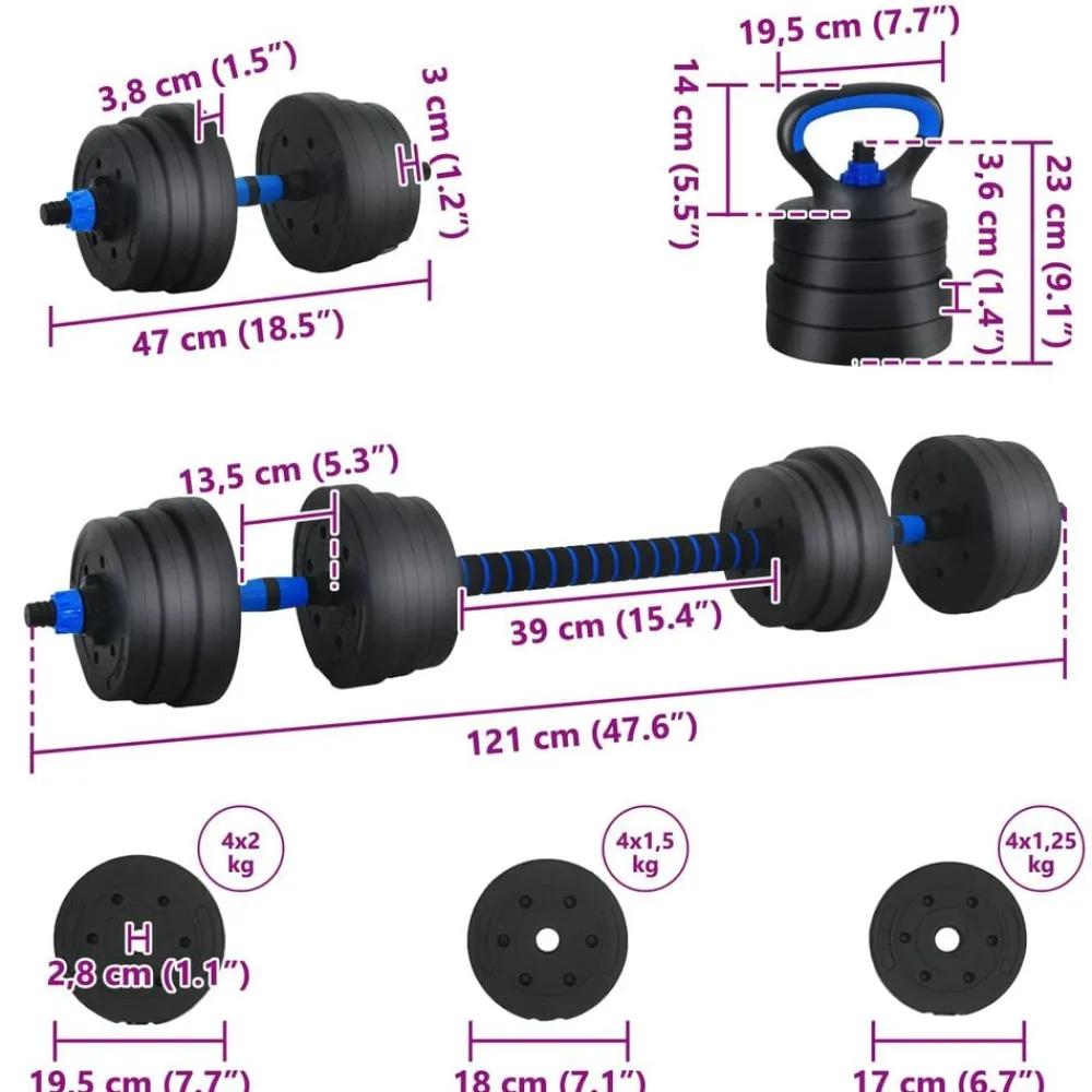 vidaXL Fitness Y Musculación-Juego de Mancuernas 4 en 1 30kg Negro y azul