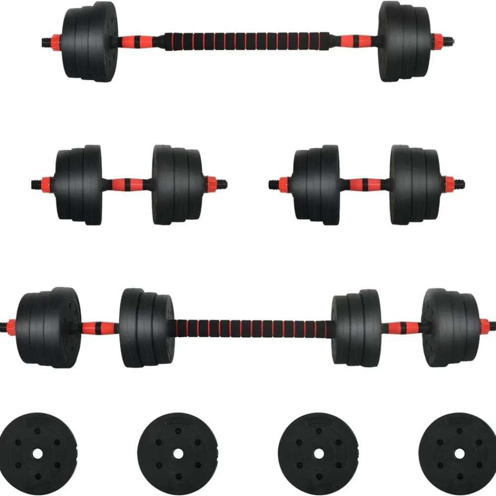 vidaXL Fitness Y Musculación-Juego de Mancuernas 2 en 1 30kg Negro y rojo
