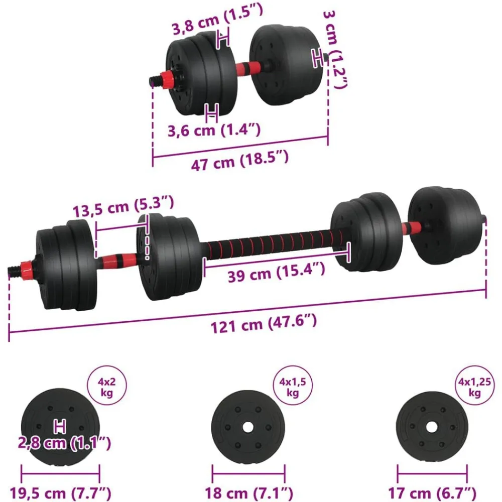 vidaXL Fitness Y Musculación-Juego de Mancuernas 2 en 1 30kg Negro y rojo