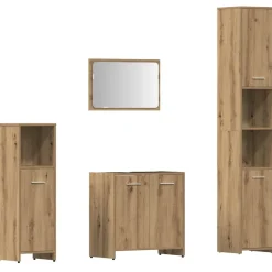 vidaXL Juego de muebles baño 4 piezas madera ingeniería Roble artisan Hot