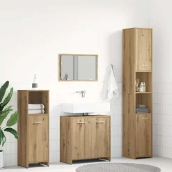 vidaXL Juego de muebles baño 4 piezas madera ingeniería Roble artisan Hot