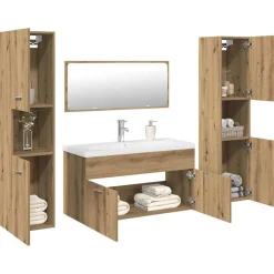 vidaXL Juego de muebles baño 5 piezas madera ingeniería Roble artisan New