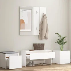 vidaXL Bancos-Juego de muebles de recibidor madera contrachapada