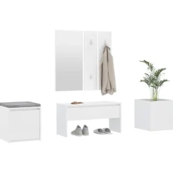 vidaXL Bancos-Juego de muebles de recibidor madera contrachapada