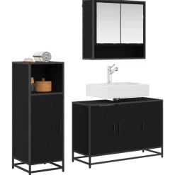 vidaXL Juego de muebles de baño 3 pcs Madera de ingeniería Roble negro Clearance