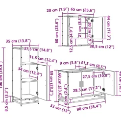 vidaXL Juego de muebles de baño 3 pcs Madera de ingeniería Roble negro Clearance