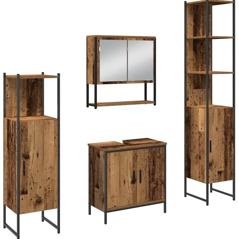 vidaXL Juego de muebles de baño 4 pcs Marrón 33 x 33 x 185.5 cm Madera vieja