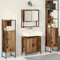 vidaXL Juego de muebles de baño 4 pcs Marrón 33 x 33 x 185.5 cm Madera vieja