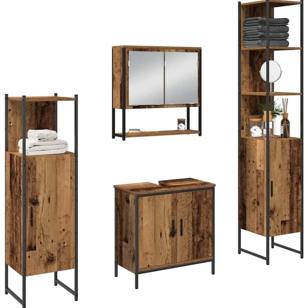 vidaXL Juego de muebles de baño 4 pcs Marrón 33 x 33 x 185.5 cm Madera vieja