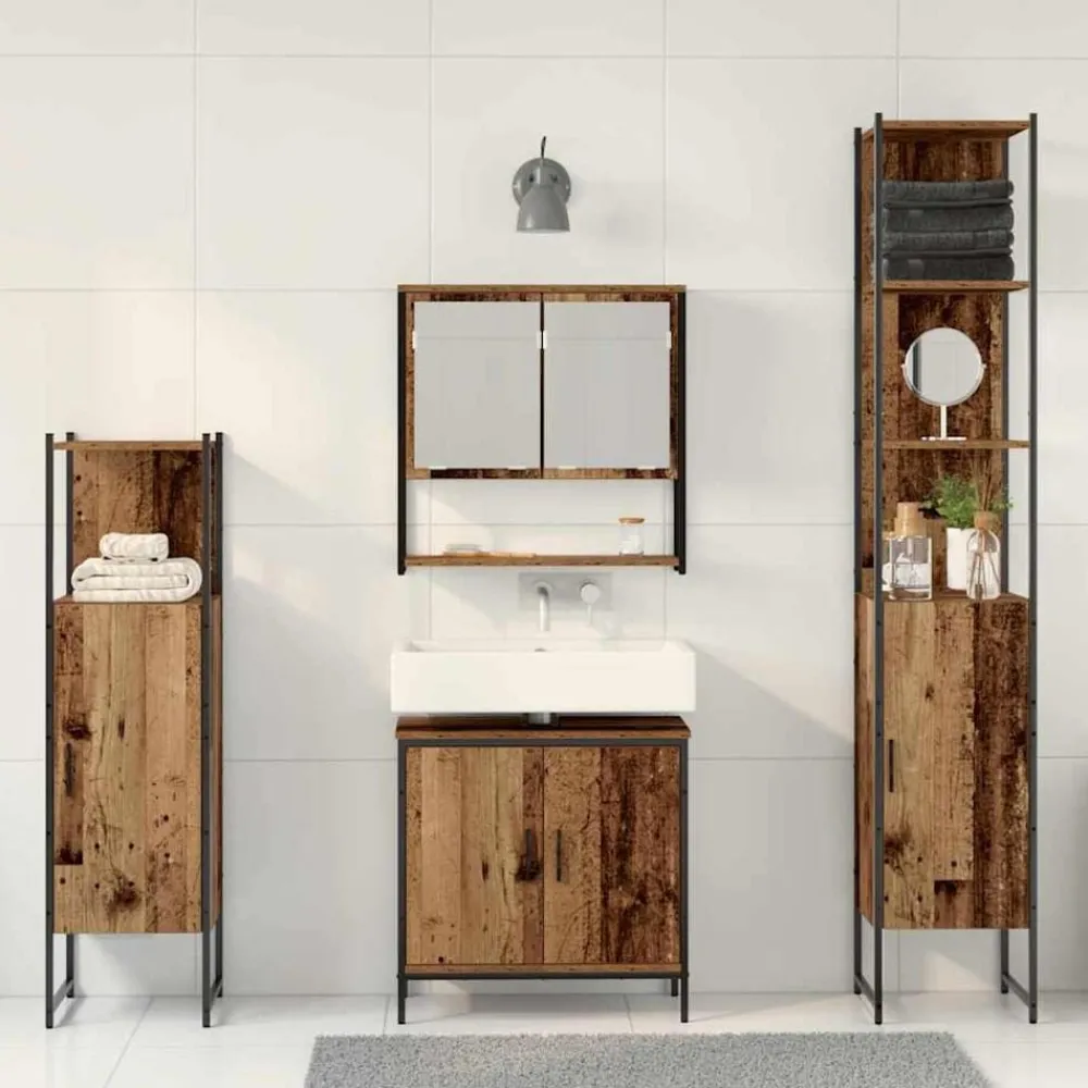 vidaXL Juego de muebles de baño 4 pcs Marrón 33 x 33 x 185.5 cm Madera vieja