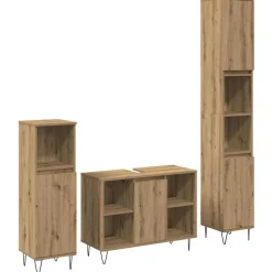 vidaXL Conjuntos De Muebles-Juego de muebles de baño con estante 3 pcs Roble artesanal