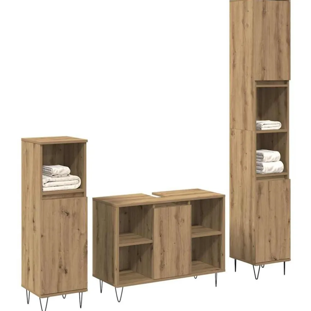 vidaXL Conjuntos De Muebles-Juego de muebles de baño con estante 3 pcs Roble artesanal