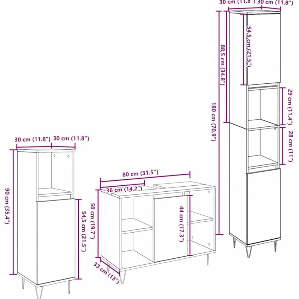 vidaXL Conjuntos De Muebles-Juego de muebles de baño con estante 3 pcs Roble artesanal