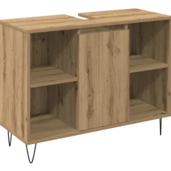vidaXL Conjuntos De Muebles-Juego de muebles de baño con estante 3 pcs Roble artesanal