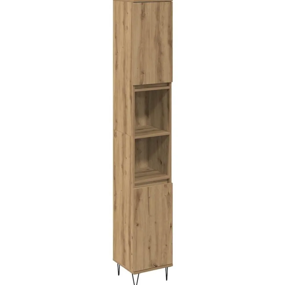 vidaXL Conjuntos De Muebles-Juego de muebles de baño con estante 3 pcs Roble artesanal