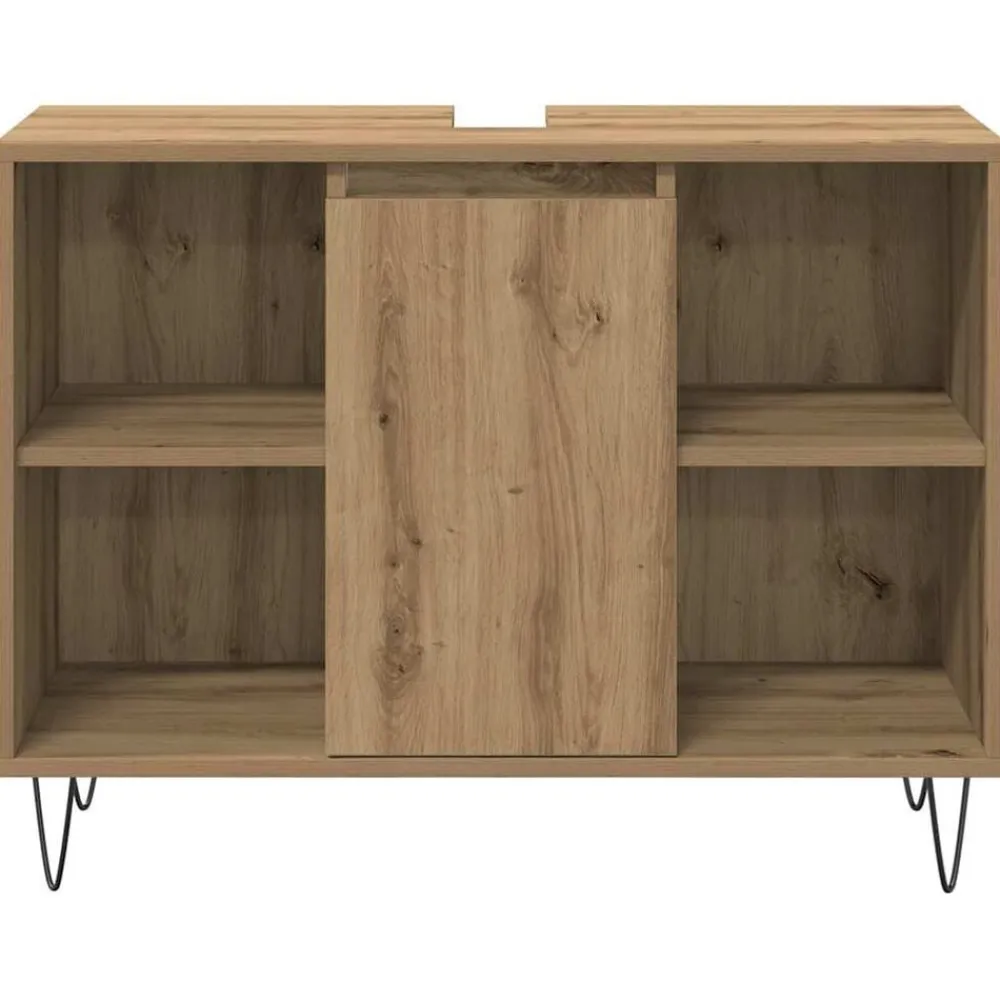 vidaXL Conjuntos De Muebles-Juego de muebles de baño con estante 3 pcs Roble artesanal