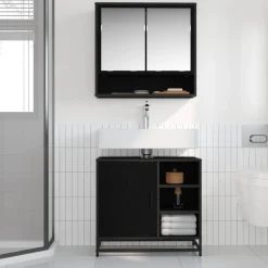 vidaXL Juego de muebles de baño 2 pcs Madera de ingeniería Roble negro Discount