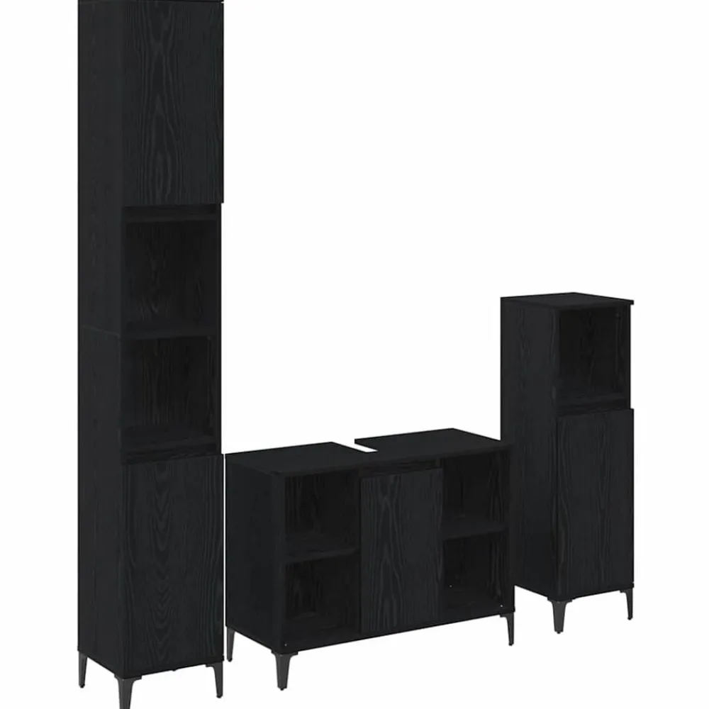 vidaXL Juego de muebles de baño 3 pcs Madera contrachapada Roble negro Hot