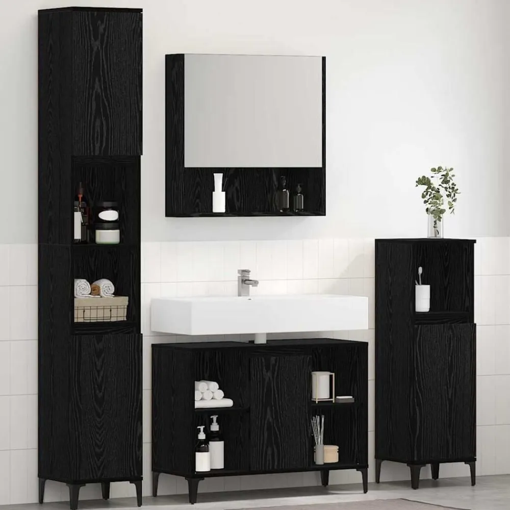 vidaXL Juego de muebles de baño 3 pcs Madera contrachapada Roble negro Hot