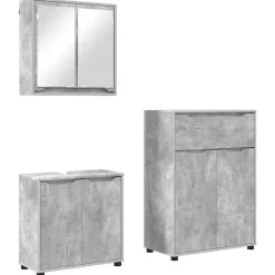 vidaXL Conjuntos De Muebles-Juego de muebles de baño con cajón Manual 3 pcs Gris Concreto